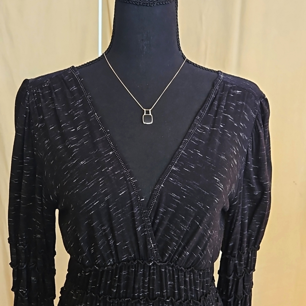 Max Studio V-neck 3 Quarter Inch Sleeves Black Dress With Specs Of White Dye - Picture 3 of 9